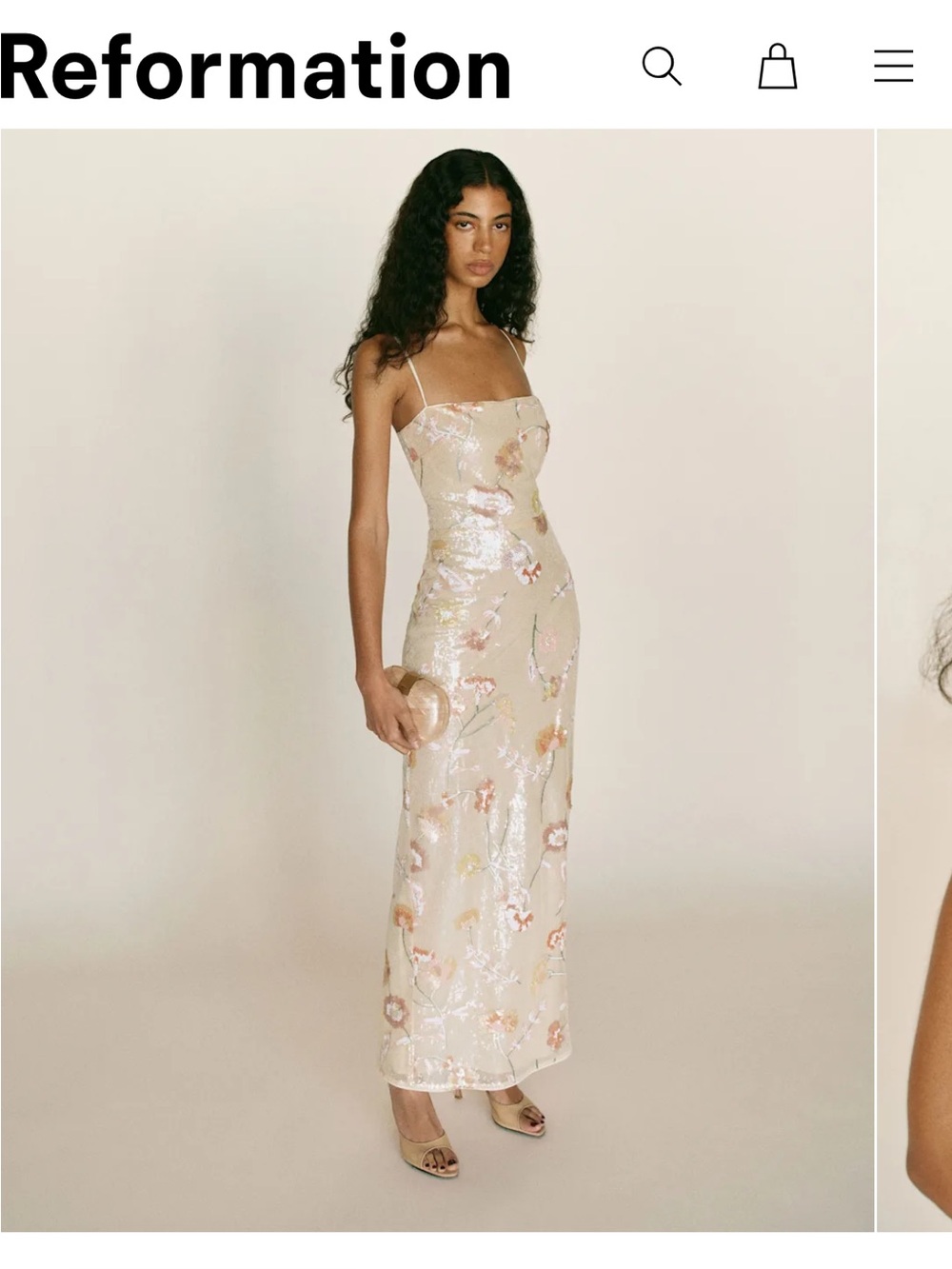 Reformation Frankie Dress - Ivory Cream Pink Floral Sequin Slip Dress Size 4